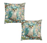 HETVBNS 2 Pack Throw Pillow Covers 24 "x24 Double-Sided Soft Plush Pillowcase Decorative Square Pillows Case Owl Spring Flowers Turquoise Pillow Cover for Living Room, Bedroom, Sofa, Car
