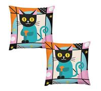 HETVBNS 2 Pack Throw Pillow Covers 24 "x24 Double-Sided Soft Plush Pillowcase Decorative Square Pillows Case Geometric Cat Art Pillow Cover for Living Room, Bedroom, Sofa, Car