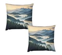 HETVBNS 2 Pack Throw Pillow Covers 26 "x26 Double-Sided Soft Plush Pillowcase Decorative Square Pillows Case Foggy Mountains Forest Pillow Cover for Living Room, Bedroom, Sofa, Car