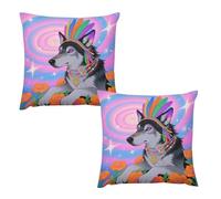 HETVBNS 2 Pack Throw Pillow Covers 26 "x26 Double-Sided Soft Plush Pillowcase Decorative Square Pillows Case Hippie Wolf Pillow Cover for Living Room, Bedroom, Sofa, Car