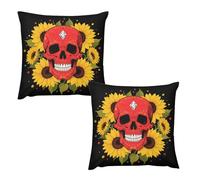 HETVBNS 2 Pack Throw Pillow Covers 26 "x26 Double-Sided Soft Plush Pillowcase Decorative Square Pillows Case Red Skull & Yellow Sunflowers Pillow Cover for Living Room, Bedroom, Sofa, Car