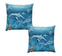 HETVBNS 2 Pack Throw Pillow Covers 26 "x26 Double-Sided Soft Plush Pillowcase Decorative Square Pillows Case Dolphins Blue Pillow Cover for Living Room, Bedroom, Sofa, Car