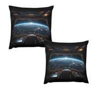 HETVBNS 2 Pack Throw Pillow Covers 26 "x26 Double-Sided Soft Plush Pillowcase Decorative Square Pillows Case Outer Space Views from The Spaceship Pillow Cover for Living Room, Bedroom, Sofa, Car