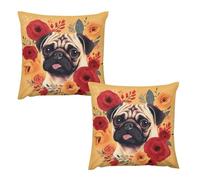 HETVBNS 2 Pack Throw Pillow Covers 26 "x26 Double-Sided Soft Plush Pillowcase Decorative Square Pillows Case Pug Flower Pillow Cover for Living Room, Bedroom, Sofa, Car