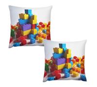 HETVBNS 2 Pack Throw Pillow Covers 26 "x26 Double-Sided Soft Plush Pillowcase Decorative Square Pillows Case Colorful Building Blocks Pillow Cover for Living Room, Bedroom, Sofa, Car
