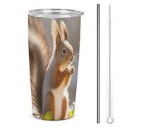 HETVBNS 20 Oz Stainless Steel Tumbler with Straw & Lid, Autumn Squirrel Vacuum Insulated Coffee Mug, Leakproof Travel Cup for Car