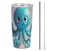HETVBNS 20 Oz Stainless Steel Tumbler with Straw & Lid, Blue Octopus Tentacles Illustration Vacuum Insulated Coffee Mug, Leakproof Travel Cup for Car