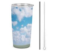 HETVBNS 20 Oz Stainless Steel Tumbler with Straw & Lid, White Clouds Sky Vacuum Insulated Coffee Mug, Leakproof Travel Cup for Car