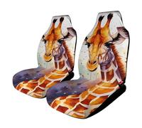 HETVBNS 2pcs Breathable Car Seat Covers Watercolor Giraffe Car Front Seat Protector Elastic Band Edge Auto Seat Cushion Interior Accessories SUV Sedan Van Truck