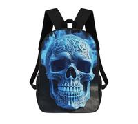 HETVBNS 3D Print Blue Skull Backpack for Women Men, Durable 600D Polyester Bookbag with Large Capacity, Lightweight 17 Inch Laptop Backpack Minimalism Casual Daypack for Work, Travel