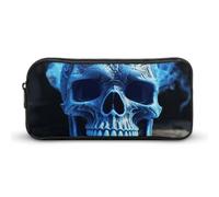 HETVBNS 3D Print Blue Skull Pencil Case Large Capacity, Durable Pencil Pouch Portable Small Cosmetic Bag with Metal Zipper, Simple Makeup Pouch Aesthetic Toiletry Bag for Travel Office