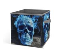 HETVBNS 3D Print Blue Skull Storage Bins 10.6 Inch, Oxford Fabric Foldable Storage Cube Organizer Basket with Handles, Fabric Bins for Closet Shelves, Toys, Clothes, Books, Bedroom