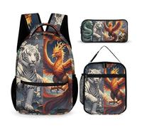 HETVBNS 4 Great Divine Beasts Backpack Set 3 Piece, Durable Backpack Insulated Lunch Bag Portable Pencil Case for Men Women