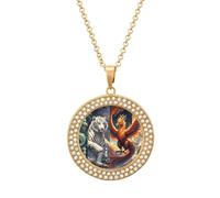 HETVBNS - 4 Great Divine Beasts Necklace, Round Alloy Pendant with Diamond, Elegant Pendant Necklace for Women Men, Una talla, Metal, Alloy.