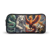 HETVBNS 4 Great Divine Beasts Pencil Case Large Capacity Zipper Pouch, Durable Pencil Box Organizer, Portable Small Cosmetic Bag for Office, Travel