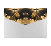 HETVBNS 6 Pockets Expanding File Folder Durable Waterproof A4 Letter Size Folders, Black and Gold African Leo Lion King with Cross Accordion File Organizer for Office, Home & Travel