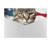 HETVBNS 6 Pockets Expanding File Folder Durable Waterproof A4 Letter Size Folders, Cat USA Flag Accordion File Organizer for Office, Home & Travel