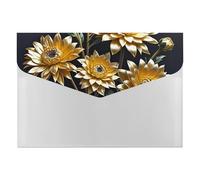 HETVBNS 6 Pockets Expanding File Folder Durable Waterproof A4 Letter Size Folders, Gold Flowers on Black Accordion File Organizer for Office, Home & Travel
