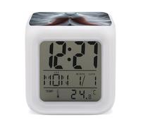HETVBNS 7-Color Changing Alarm Clock with LED Display, A Fox Spirit Digital Desk Clock Shows Time, Date & Temperature, Night Light for Home Bedroom