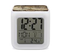 HETVBNS 7-Color Changing Alarm Clock with LED Display, Ancient Map World Globe Digital Desk Clock Shows Time, Date & Temperature, Night Light for Home Bedroom