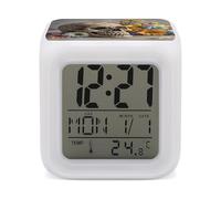 HETVBNS 7-Color Changing Alarm Clock with LED Display, Ancient Skull and Flowers Digital Desk Clock Shows Time, Date & Temperature, Night Light for Home Bedroom