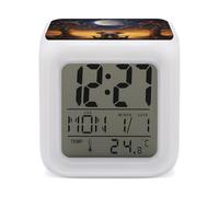 HETVBNS 7-Color Changing Alarm Clock with LED Display, Animal Elephant Owl Tree Moon Star Digital Desk Clock Shows Time, Date & Temperature, Night Light for Home Bedroom