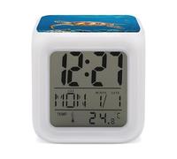 HETVBNS 7-Color Changing Alarm Clock with LED Display, Animals Sea Turtles Digital Desk Clock Shows Time, Date & Temperature, Night Light for Home Bedroom