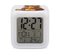 HETVBNS 7-Color Changing Alarm Clock with LED Display, Bear Eating Digital Desk Clock Shows Time, Date & Temperature, Night Light for Home Bedroom