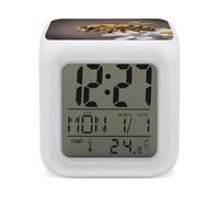 HETVBNS 7-Color Changing Alarm Clock with LED Display, Bee and Flower Digital Desk Clock Shows Time, Date & Temperature, Night Light for Home Bedroom