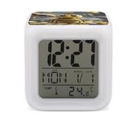 HETVBNS 7-Color Changing Alarm Clock with LED Display, Bee Digital Desk Clock Shows Time, Date & Temperature, Night Light for Home Bedroom