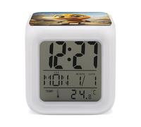 HETVBNS 7-Color Changing Alarm Clock with LED Display, Bee Digital Desk Clock Shows Time, Date & Temperature, Night Light for Home Bedroom