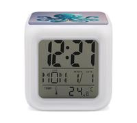 HETVBNS 7-Color Changing Alarm Clock with LED Display, Blue Octopus Tentacles Illustration Digital Desk Clock Shows Time, Date & Temperature, Night Light for Home Bedroom