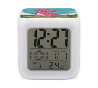 HETVBNS 7-Color Changing Alarm Clock with LED Display, Cartoon Dinosaur Images Digital Desk Clock Shows Time, Date & Temperature, Night Light for Home Bedroom