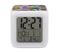 HETVBNS 7-Color Changing Alarm Clock with LED Display, Colorful Little Bird Digital Desk Clock Shows Time, Date & Temperature, Night Light for Home Bedroom