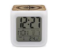 HETVBNS 7-Color Changing Alarm Clock with LED Display, Compass Wind Road Map Digital Desk Clock Shows Time, Date & Temperature, Night Light for Home Bedroom