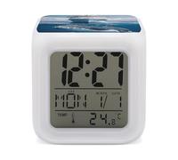 HETVBNS 7-Color Changing Alarm Clock with LED Display, Cruise Ship Ocean Killer Whale Digital Desk Clock Shows Time, Date & Temperature, Night Light for Home Bedroom