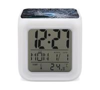 HETVBNS 7-Color Changing Alarm Clock with LED Display, Crystal Peacock Digital Desk Clock Shows Time, Date & Temperature, Night Light for Home Bedroom