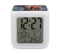 HETVBNS 7-Color Changing Alarm Clock with LED Display, Elephants Red Digital Desk Clock Shows Time, Date & Temperature, Night Light for Home Bedroom