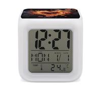 HETVBNS 7-Color Changing Alarm Clock with LED Display, Fire Flowers and Heart Digital Desk Clock Shows Time, Date & Temperature, Night Light for Home Bedroom