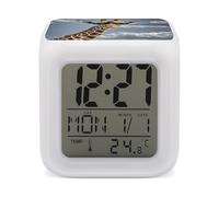 HETVBNS 7-Color Changing Alarm Clock with LED Display, Giraffe Wearing Sunglasses Digital Desk Clock Shows Time, Date & Temperature, Night Light for Home Bedroom