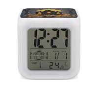 HETVBNS 7-Color Changing Alarm Clock with LED Display, Halloween Night Digital Desk Clock Shows Time, Date & Temperature, Night Light for Home Bedroom