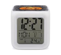 HETVBNS 7-Color Changing Alarm Clock with LED Display, Halloween Pumpkin Digital Desk Clock Shows Time, Date & Temperature, Night Light for Home Bedroom