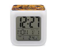 HETVBNS 7-Color Changing Alarm Clock with LED Display, Halloween Pumpkin Monster Digital Desk Clock Shows Time, Date & Temperature, Night Light for Home Bedroom