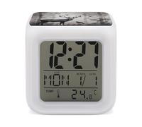 HETVBNS 7-Color Changing Alarm Clock with LED Display, Hunting Silhouette of Deer Digital Desk Clock Shows Time, Date & Temperature, Night Light for Home Bedroom