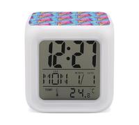 HETVBNS 7-Color Changing Alarm Clock with LED Display, Ice Cream Cone Pattern Digital Desk Clock Shows Time, Date & Temperature, Night Light for Home Bedroom