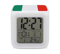 HETVBNS 7-Color Changing Alarm Clock with LED Display, Italy Flag Digital Desk Clock Shows Time, Date & Temperature, Night Light for Home Bedroom