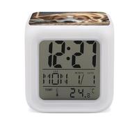 HETVBNS 7-Color Changing Alarm Clock with LED Display, Lazy Dog Puppy Digital Desk Clock Shows Time, Date & Temperature, Night Light for Home Bedroom