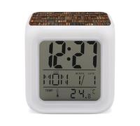 HETVBNS 7-Color Changing Alarm Clock with LED Display, Library Bookshelf Book Digital Desk Clock Shows Time, Date & Temperature, Night Light for Home Bedroom