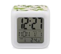 HETVBNS 7-Color Changing Alarm Clock with LED Display, Lime Green Butterfly Digital Desk Clock Shows Time, Date & Temperature, Night Light for Home Bedroom