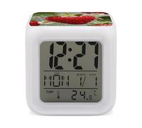 HETVBNS 7-Color Changing Alarm Clock with LED Display, Lovely Strawberry Digital Desk Clock Shows Time, Date & Temperature, Night Light for Home Bedroom